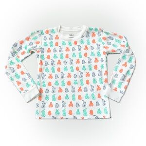 12/12 Organic Cotton Girls' Boy’s sz 6 Long-Sleeve Bunny PJ Top Coral & Mint